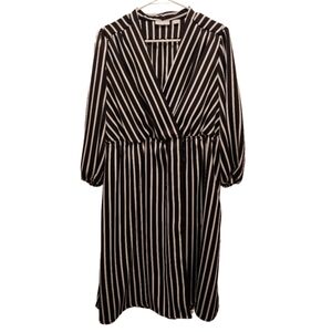 New York & Company Short Sleeve Striped Wrap Midi Dress